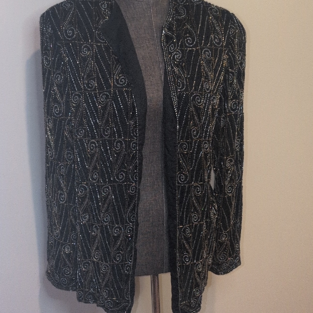 Lord & Taylor Black and Silver Patterned Blazer